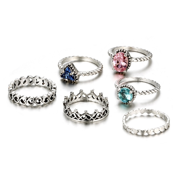 Heart Band Gemstone Silver Boho Gypsy Midi Rings - Picture 3 of 8